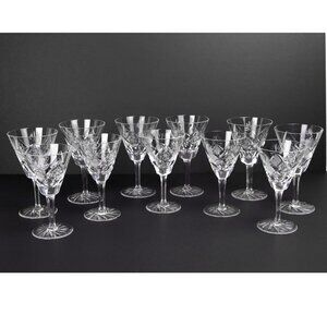 W J Hughes Crystal Janessa Water or Wine Glasses, Cut Star/Pinwheel /Fan Set 11